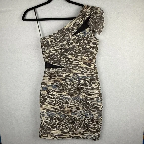 Vintage Y2K Cache BodyCon Sz 2  Animal Print Sheath Dress Halter Sexy Ruched - Picture 8 of 8